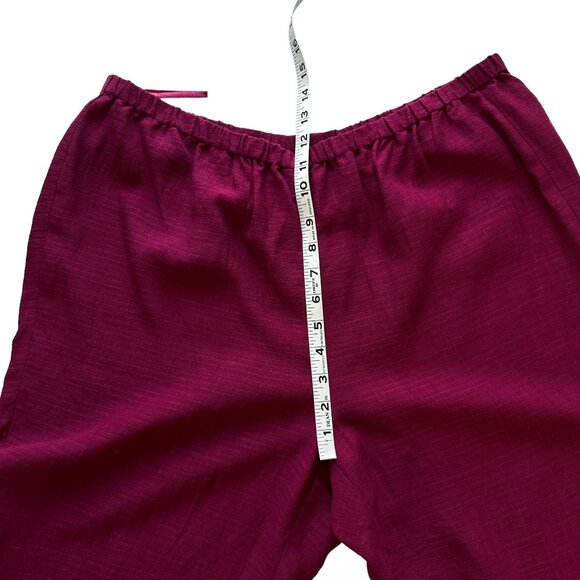 Eileen Fisher L Raspberry Red Linen Blend Short Sleeve Top Wide Leg Pants Set - Picture 8 of 13